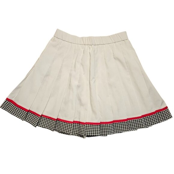 White Pleated Mini Skirt By Lilys Of Beverly Hills W/ Red & Gingham Trim Size 4 - Picture 1 of 3